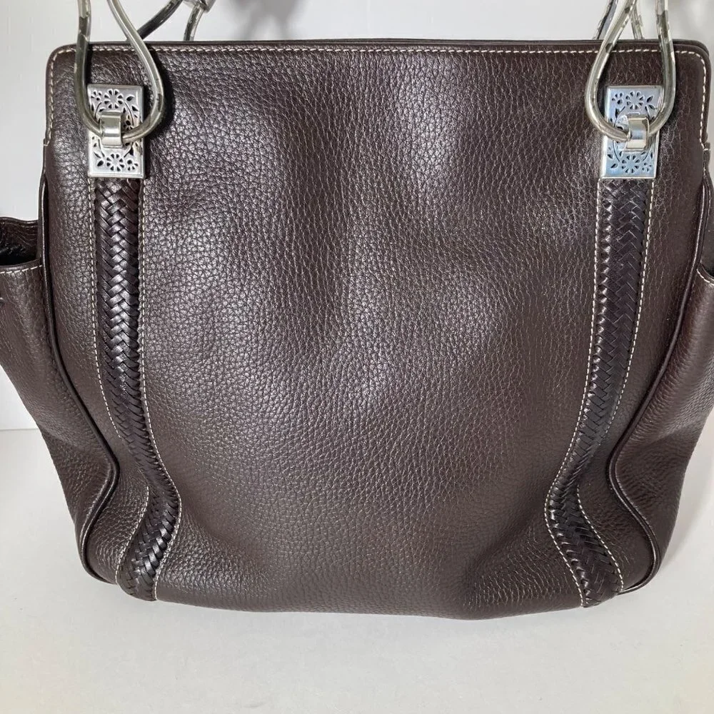 Womens Brighton Brown‎ Leather Bag Purse Magnetic Closure Turquoise Interior